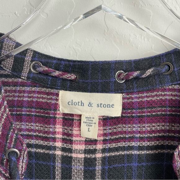 Cloth & Stone Plaid Tunic Shirt Dress Long Sleeve Knit Blue Pink L - Picture 6 of 12